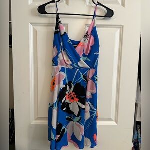 Express Blue Floral Slip Dress with Pink & Black Accents